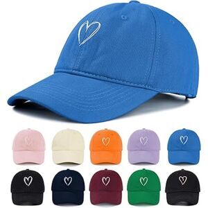 Unisex Blue White Heart 100% Cotton Adjustable Size Classic Travel Baseball Cap